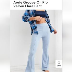 NWT Aerie Groove-on Rib velour flare pants size small regular color monaco blue